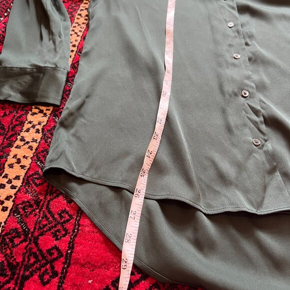 Quince Washable Stretch Silk Notch Collar Blouse, Forest Green - Picture 7 of 10